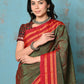 Very Much Indian Tyohaar - Traditional Handloom Dual Tone Green Red Ilkal Cotton Viscose with Red Pure Silk Pallu | Swadesiicart