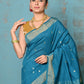 Very Much Indian Tyohaar - Handloom Pure Cotton Paithani With Swan Pallu - Carolina Blue | Swadesiicart