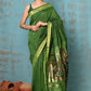 Very Much Indian Tyohaar - Handloom Pure Cotton Paithani With Lotus Pallu - Leaf Green | Swadesiicart