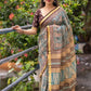 Grey Silk Blend Geometric Saree with Unstitched Blouse - Hiral Fashion | Swadesiicart
