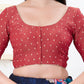 Joban Fashion Red Tissue Elbow Sleeveless Front Open Blouse - Swadesiicart