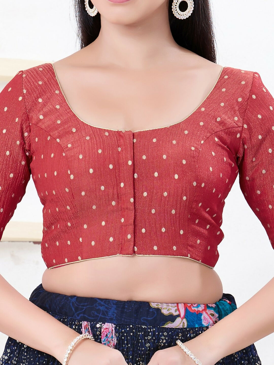 Joban Fashion Red Tissue Elbow Sleeveless Front Open Blouse - Swadesiicart