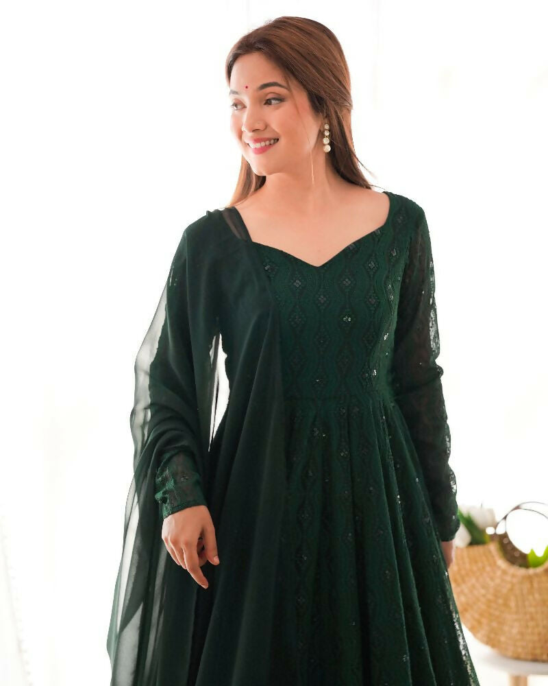 Joban Fashion Green Kurta Set Georgette Sequence Embroidery Work - Swadesiicart