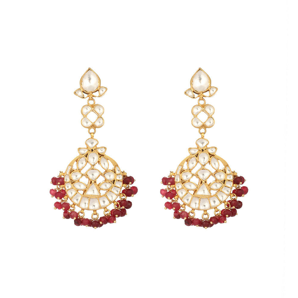 Nuyug 22K Gold Plated Serenoor Ruby Kundan Chandbali Earrings | Swadesiicart