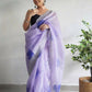 Vamsee Shirovastra Print Lavender Organza Saree - Swadesiicart