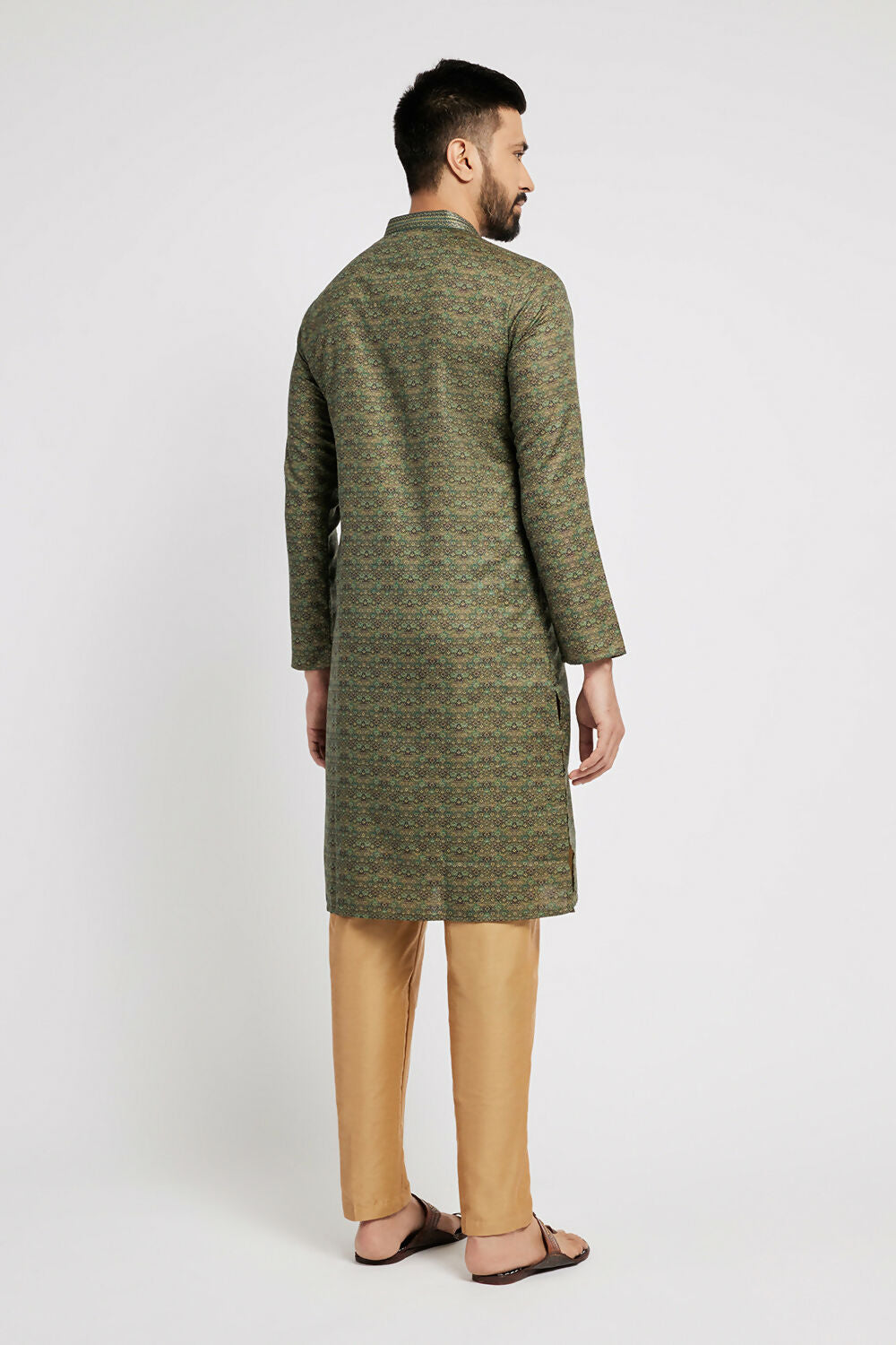 Ethnic India Green Men's Kurta Abstract Polyester | Swadesiicart