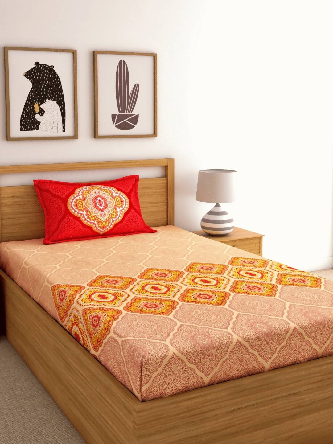 Dreamscape Pink Ethnic Motifs 144 TC Cotton Bedsheet with Pillow Covers - Swadesiicart