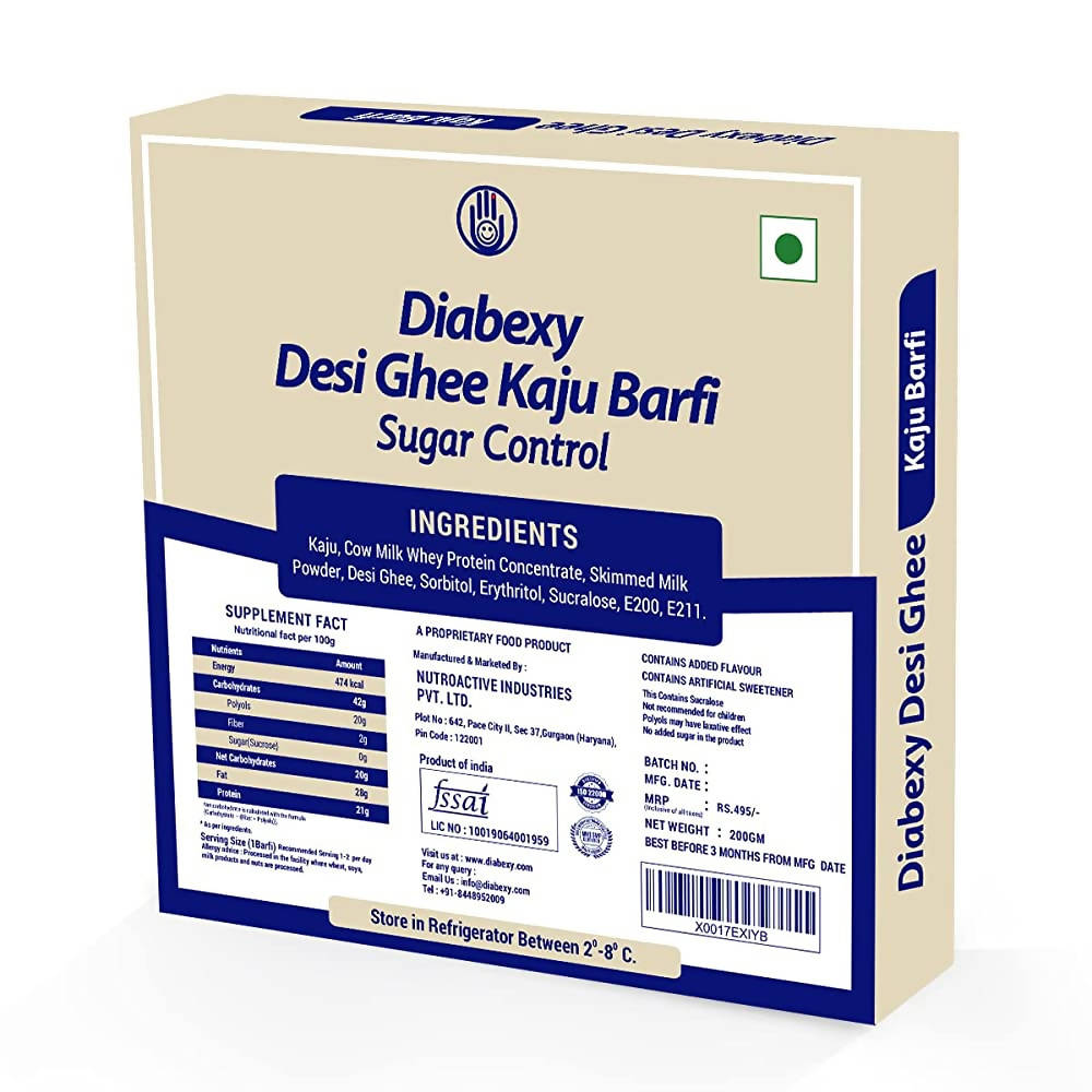 Diabexy Desi Ghee Sugar Free Kaju Barfi for Diabetics | Swadesiicart