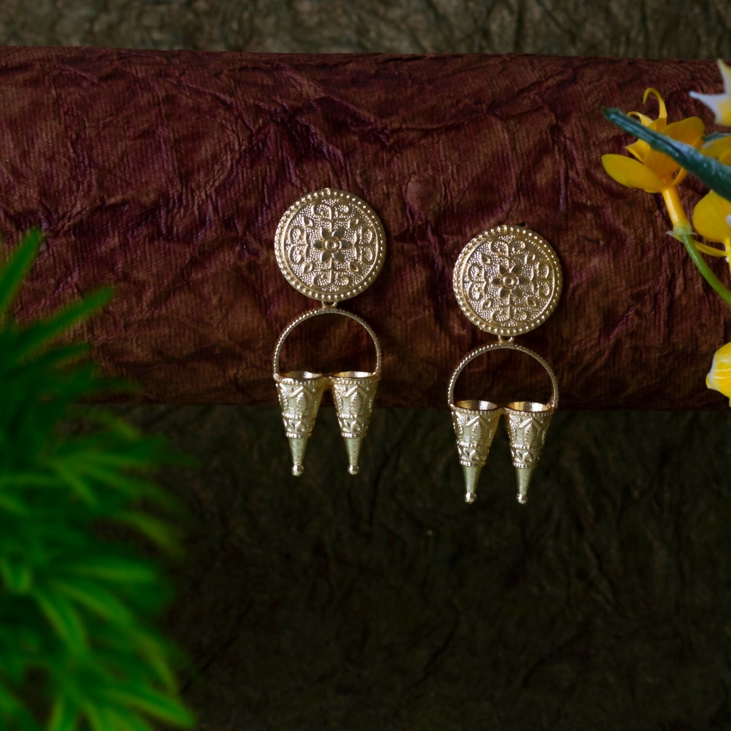 Joban Fashion Women Matte Gold Brass Earrings | Swadesiicart