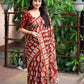 Red Cotton Blend Ajrak Saree with Unstitched Blouse - Hiral Fashion | Swadesiicart
