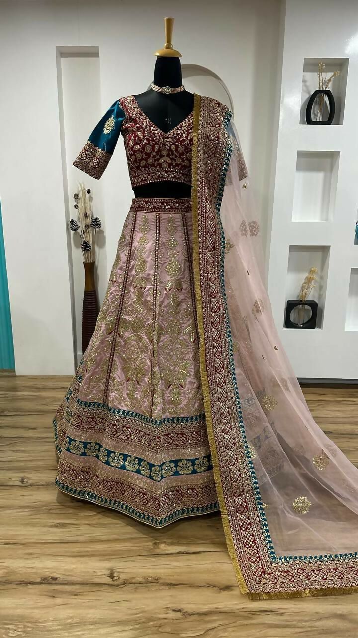 Jyoti Fashion Women's Cream Mulberry Silk Sequins with Dori & Thread Embroidered Designer Lehenga Choli Set | Swadesiicart