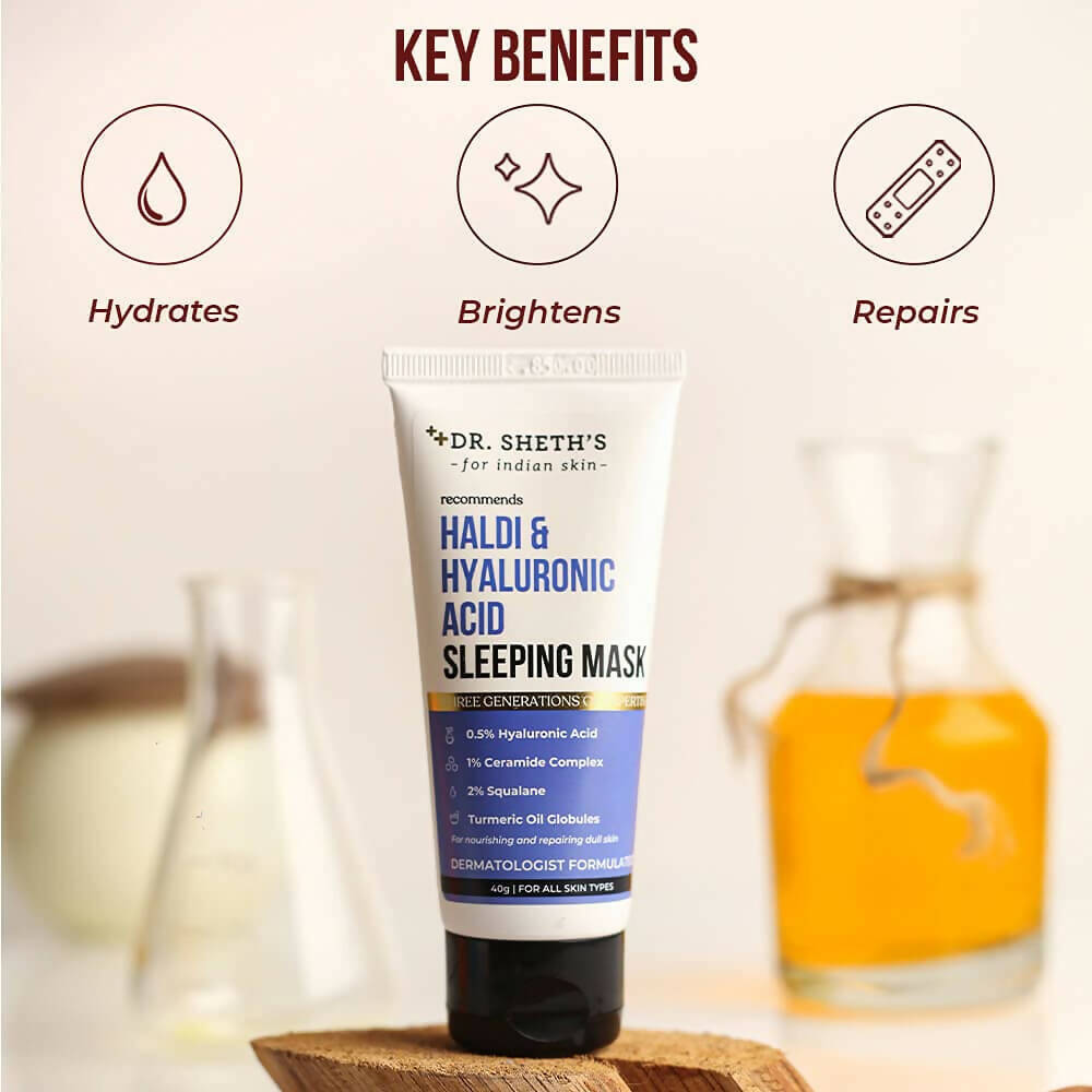 Dr. Sheth's Haldi & Hyaluronic Acid Sleeping Mask Cream For Even Tone, Acne, Dullness & Hydration, For All Skin Types - Limited Time Offer - Swadesiicart
