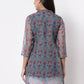 Myshka Women's Beautiful Organza Printed Printed 3/4 Sleeve Round Neck Casual Multicolor Tunic