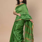 Very Much Indian Handloom Cotton Silk Maheshwari Saree With Sleek Golden Border - Leaf Green | Swadesiicart