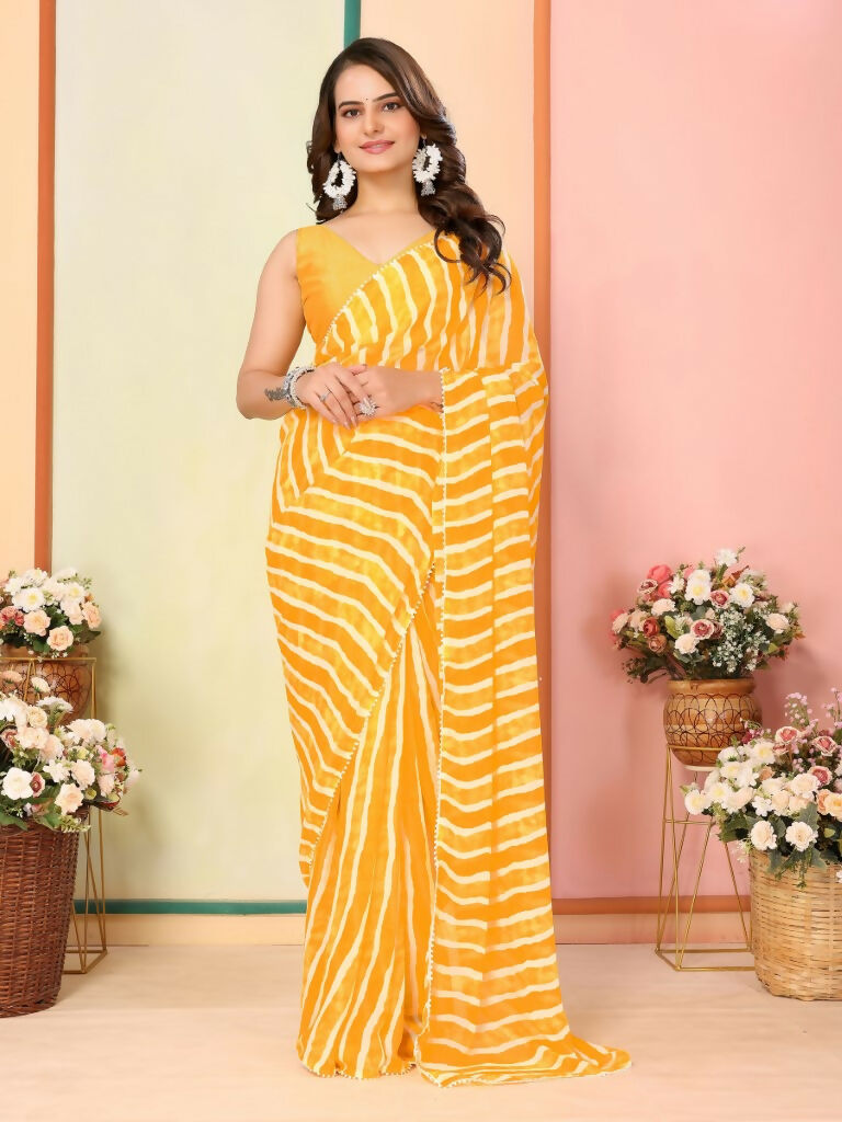 Yellow Georgette Designer Printed Ready To Wear Saree - Elite | Swadesiicart