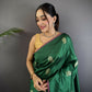 Joban Fashion Dark Green Banarasi Lichi Silk Gold Zari Meena Saree | Swadesiicart