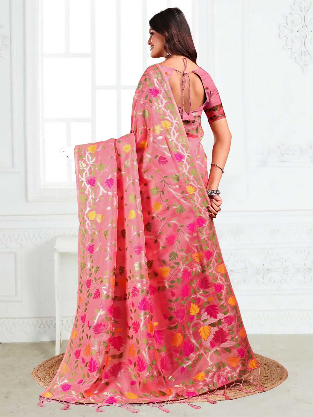Shree Shyam Fashion Linen Cotton Pink Saree