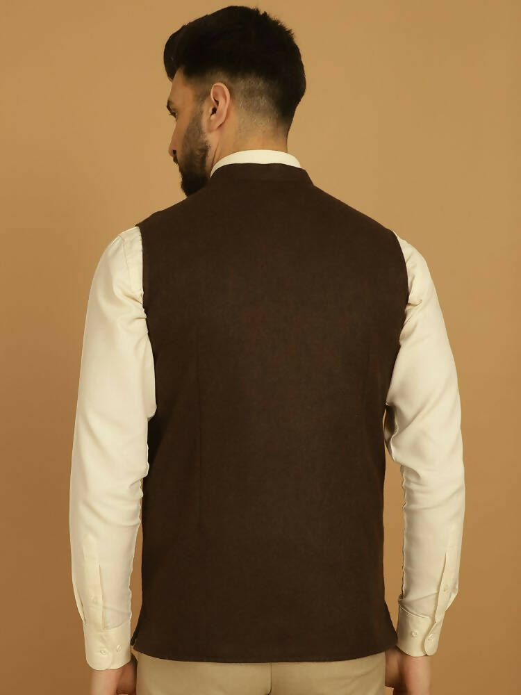 Even Apparels Pure Wool Nehru Jacket - Brown | Swadesiicart