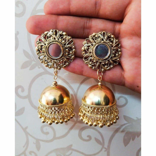 MS Fashion India Gold Color Oxidized Designer Traditional Jhumka Floral Stud Earrings | Swadesiicart
