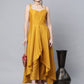 Ahalyaa Women Mustard Poly Silk Gold-Toned Printed Kurta With Trousers | Swadesiicart