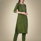 Jyoti Fashion Women's Mehendi Cotton Magic Slub Embroidery & Sequence work Kurta with Trouser & Dupatta | Swadesiicart