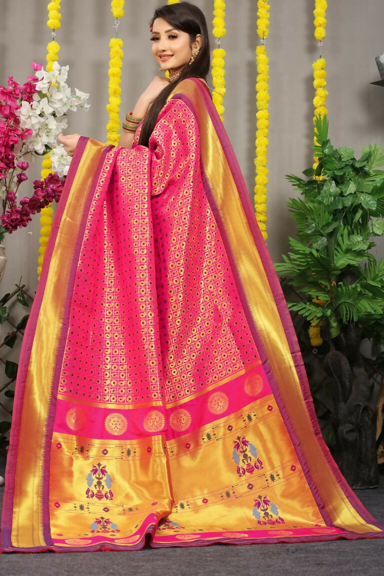 Jyoti Fashion Women's Pink Banarasi Silk Zari Woven Saree with Blouse | Swadesiicart