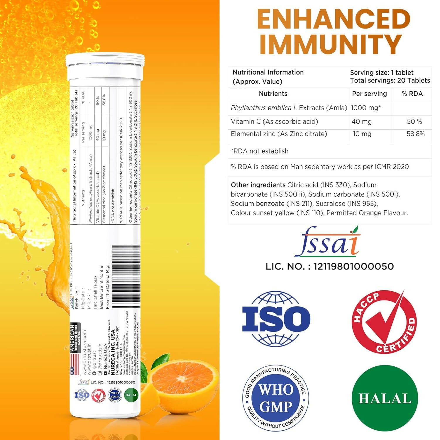 Dr Trust Vitamin C Effervescent Tablets - Orange Flavor - Swadesiicart