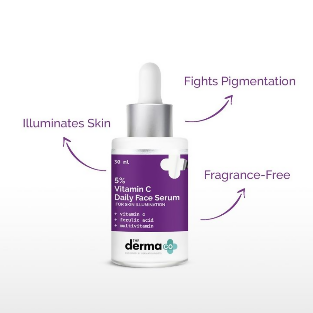 The Derma Co 5% Vitamin C Daily Face Serum With Ferulic Acid & Multivitamin - Limited Time Offer - Swadesiicart