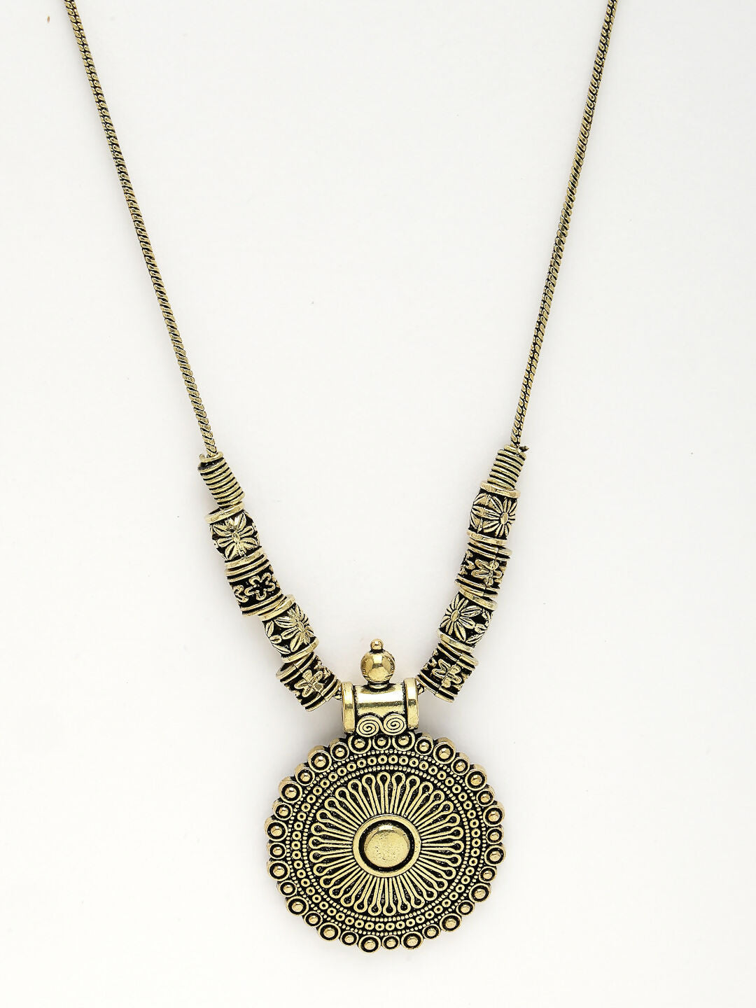 NVR Women's Gold-Polished Circular Shape Pendant with Chain | Swadesiicart