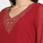 Ahalyaa Women's Maroon Georgette Gold Foil Print Flared Kurta With Dupatta | Swadesiicart