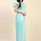 Light Blue Silk Satin Sequence Work Ready to Wear Saree with stitched Blouse - Nirvana | Swadesiicart