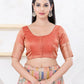 Joban Fashion Copper Brocade Elbow Sleeveless Front Open Blouse - Swadesiicart