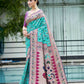 Vishnu Weaves Women's Firozi Paithani Patola Silk Zari Woven Saree with Unstitched Blouse - Swadesiicart
