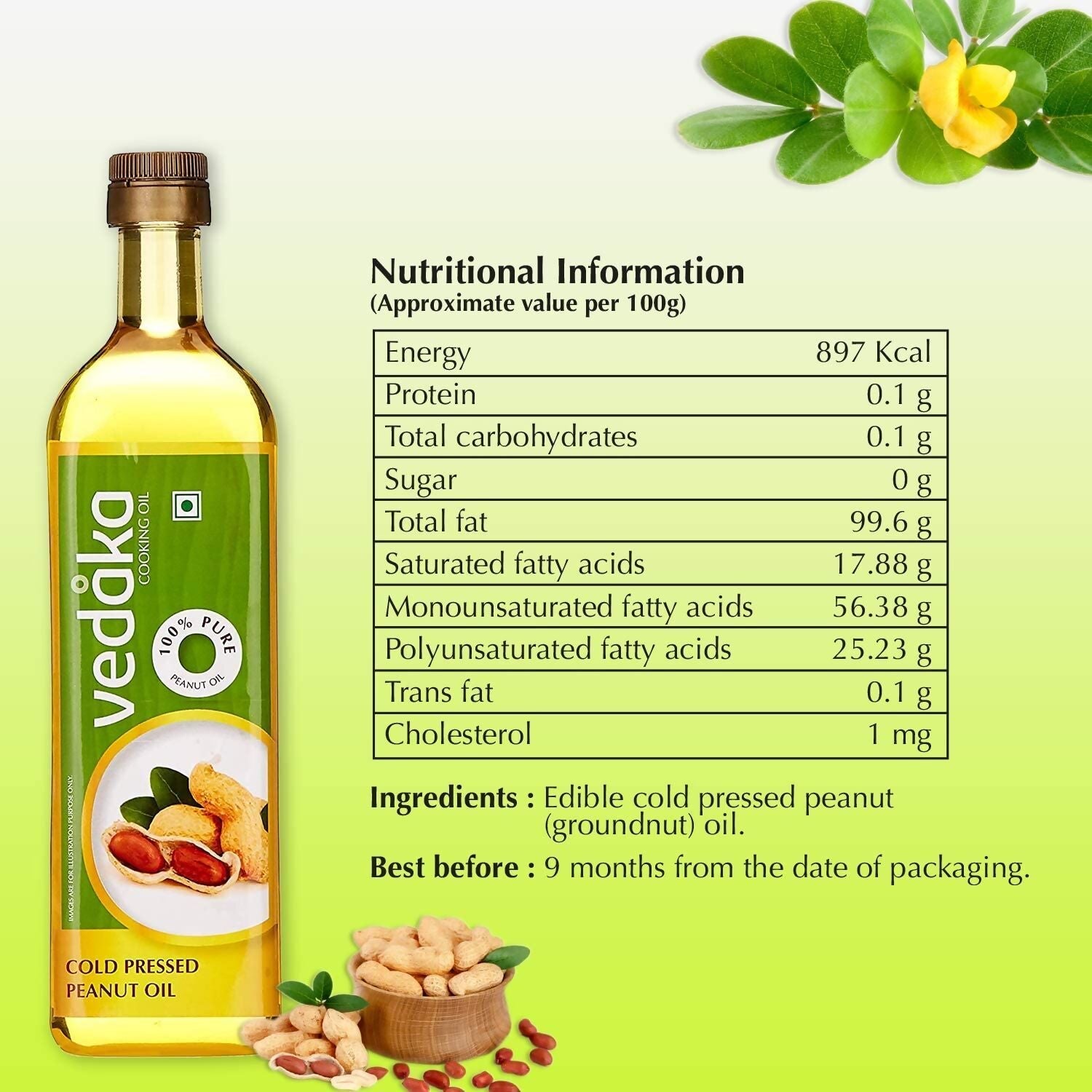 Vedaka Cold Pressed Peanut (Groundnut) Oil - Swadesiicart