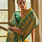 Vishnu Weaves Women's Yellow Banarasi Silk Kalamkari Zari Woven Saree with Blouse - Swadesiicart