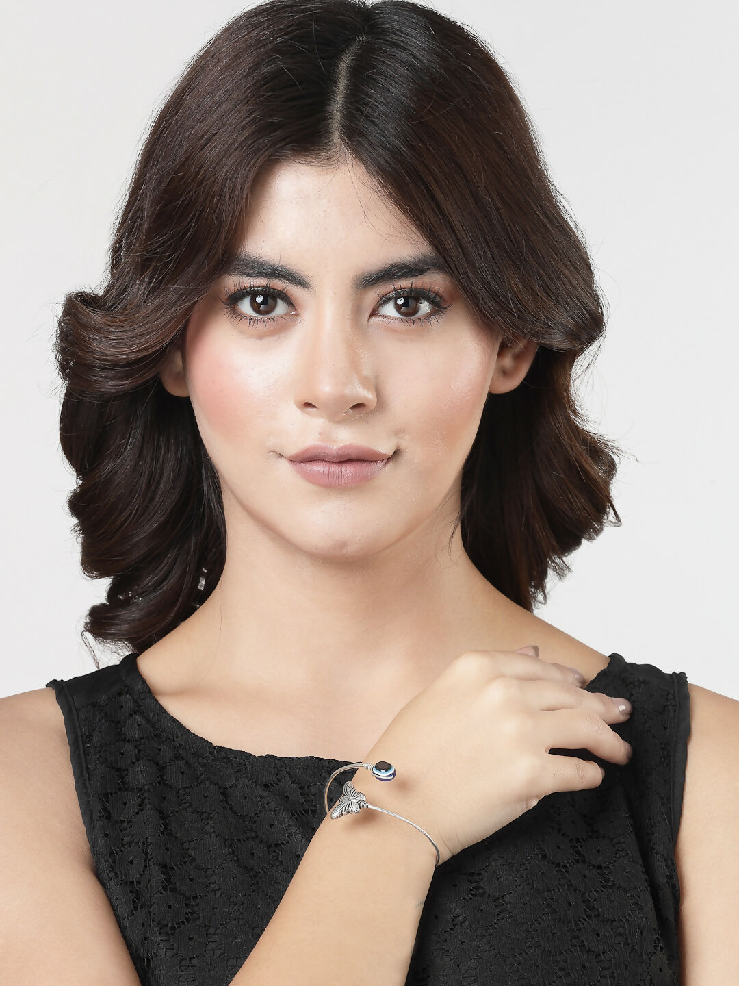 NVR Women Oxidised Rhodium-Plated Evil Eye Kada Bracelet - NR Retail-NVR