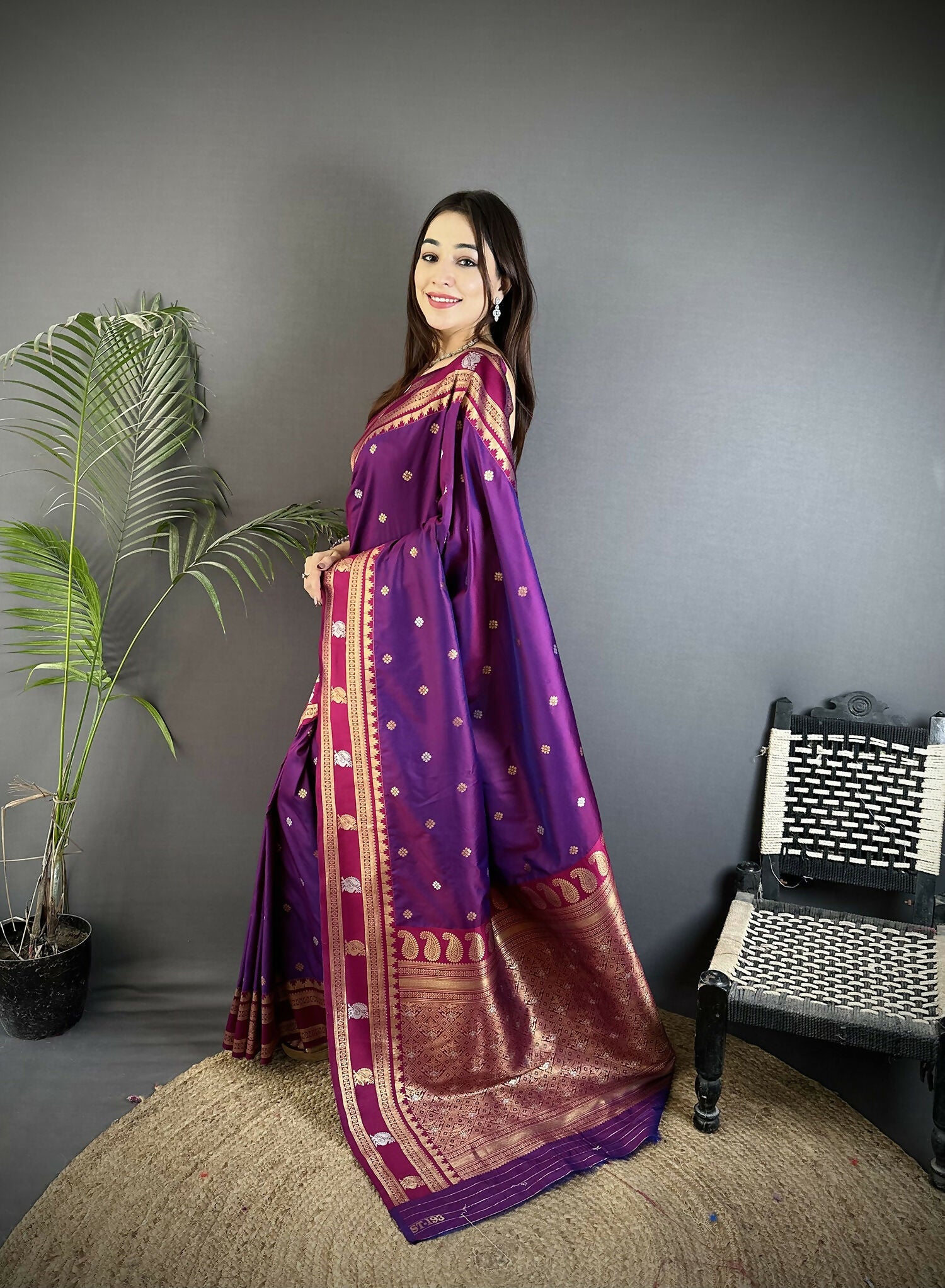 Joban Fashion Purple Banarasi Soft Silk Woven Saree | Swadesiicart
