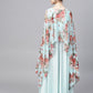 Ahalyaa Aqua Blue Poly Silk Kurta With Attached Printed Dupatta | Swadesiicart