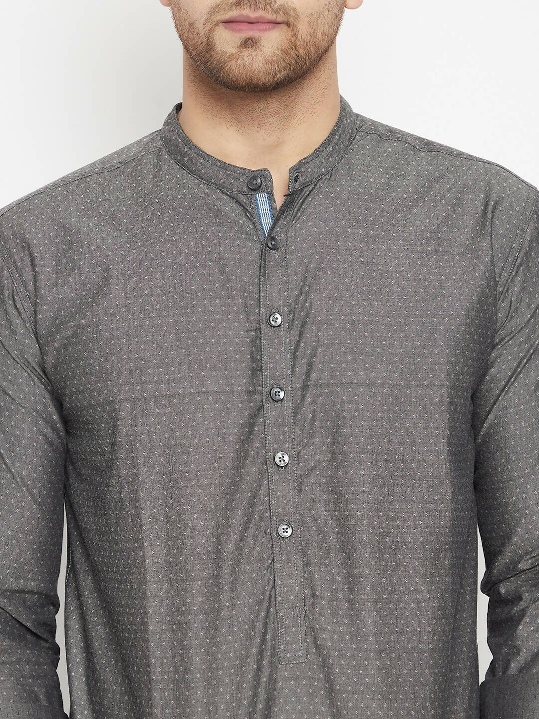 Even Apparels Grey Color Pure Cotton Short Men's Beautiful Kurta With Band Collar | Swadesiicart