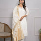White Viscose Silk Embroidery with Thread and sequence Stitched Suit With Dupatta - Tanisha | Swadesiicart