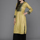 Ahalyaa Women Floral Yoke Design Gotta Patti Velvet Kurta - Mustard Color | Swadesiicart