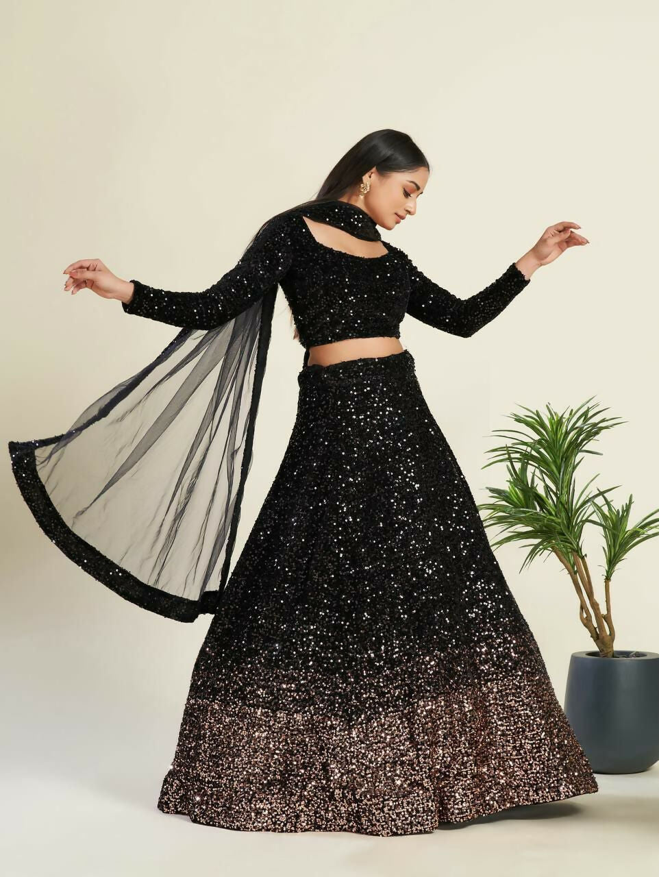 Jyoti Fashion Women's Black Velvet Heavy Sequins Semi Stitched Designer Lehenga Choli Set | Swadesiicart