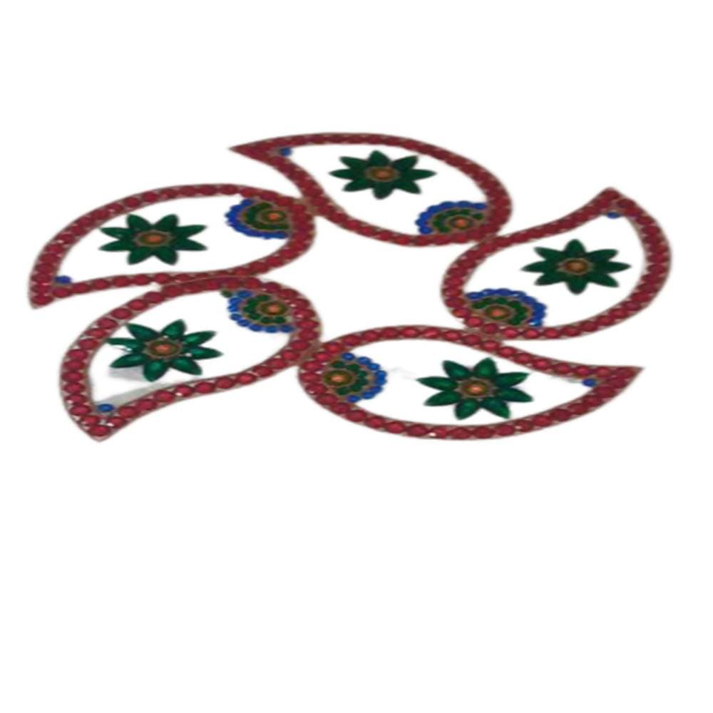 Kundan HandiKrafts Handcrafted Red & Green Colour Kundan Rangoli - Aahana - The Bliss Store