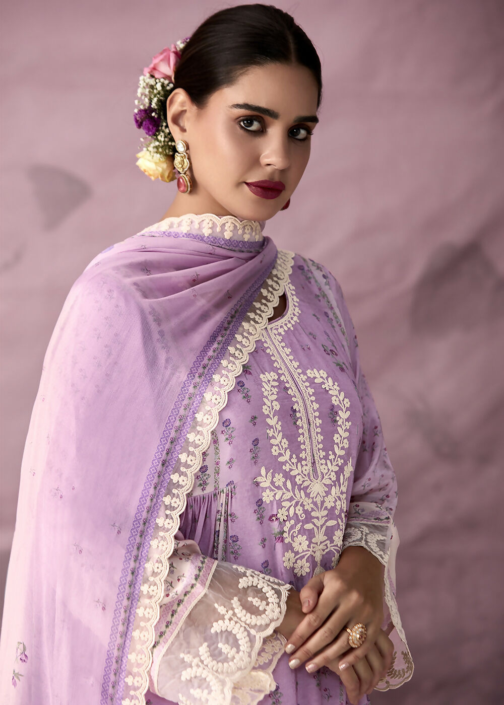 Lilac Pink Muslin Cotton Printed Trendy Salwar Kurta Set - Emponline | Swadesiicart
