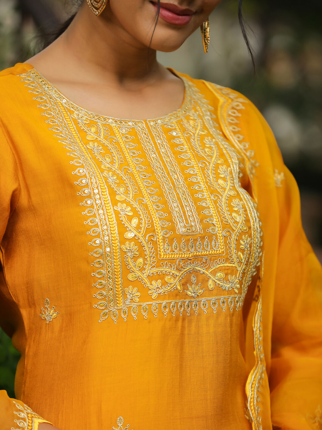 Janasya Mustard Silk Blend Embroidered Kurta,Bottom & Dupatta | Swadesiicart