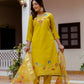 The52 Yellow Women's Gorgeous Embroidered work Viscose Gadhwal Fabric Straight Kurta, Pant and Dupatta Set - Swadesiicart