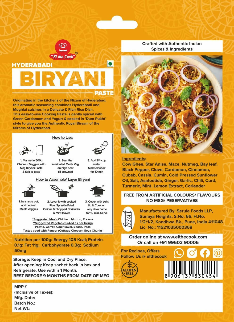 EL The Cook Nizami Biryani Marinade - Medium Spicy Masala Paste - Swadesiicart