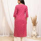 FIORRA Women's Floral Printed Pink Cotton Straight Kurta - Swadesiicart