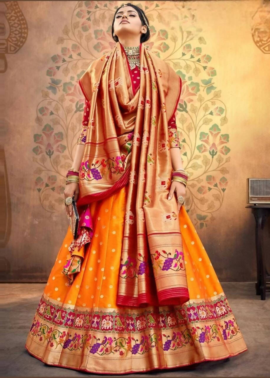 DEIANA'S Beautiful Jari Silk Weaving Lehengha choli - Orange | Swadesiicart