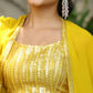 Janasya Yellow Georgette Sequined Top Bottom Cape | Swadesiicart